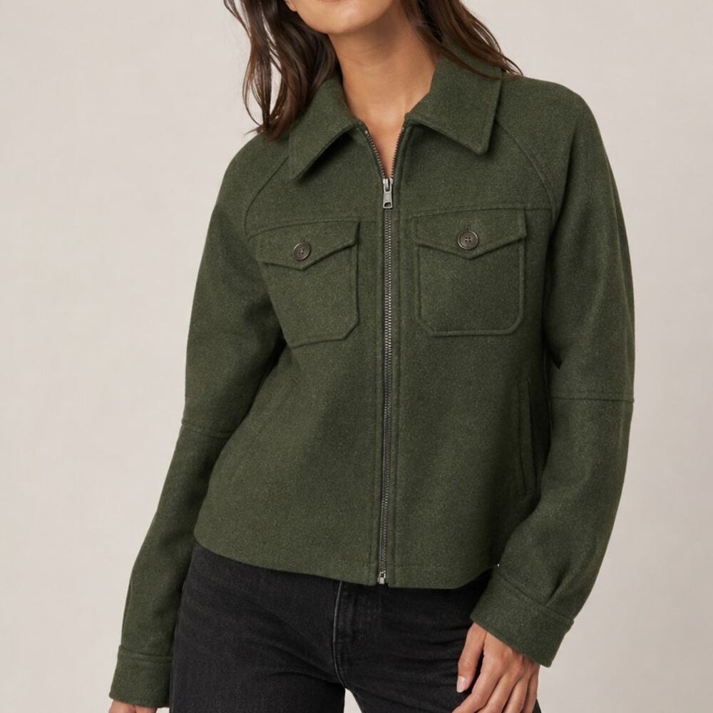 Avec Les Filles Full Zip Collared Jacket Women size XS Felted Olive Green